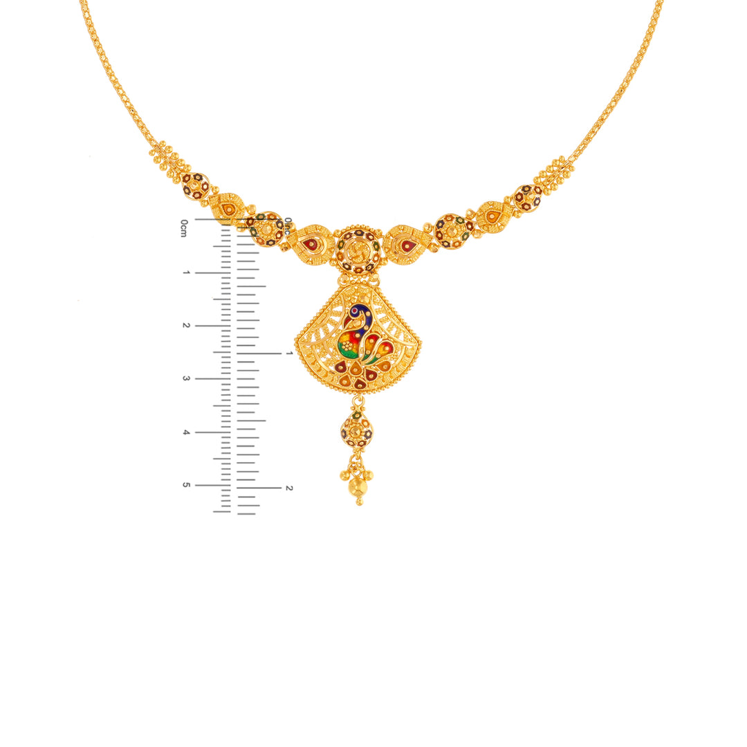 Captivating Minakari Peacock Necklace Set in 22K Gold
