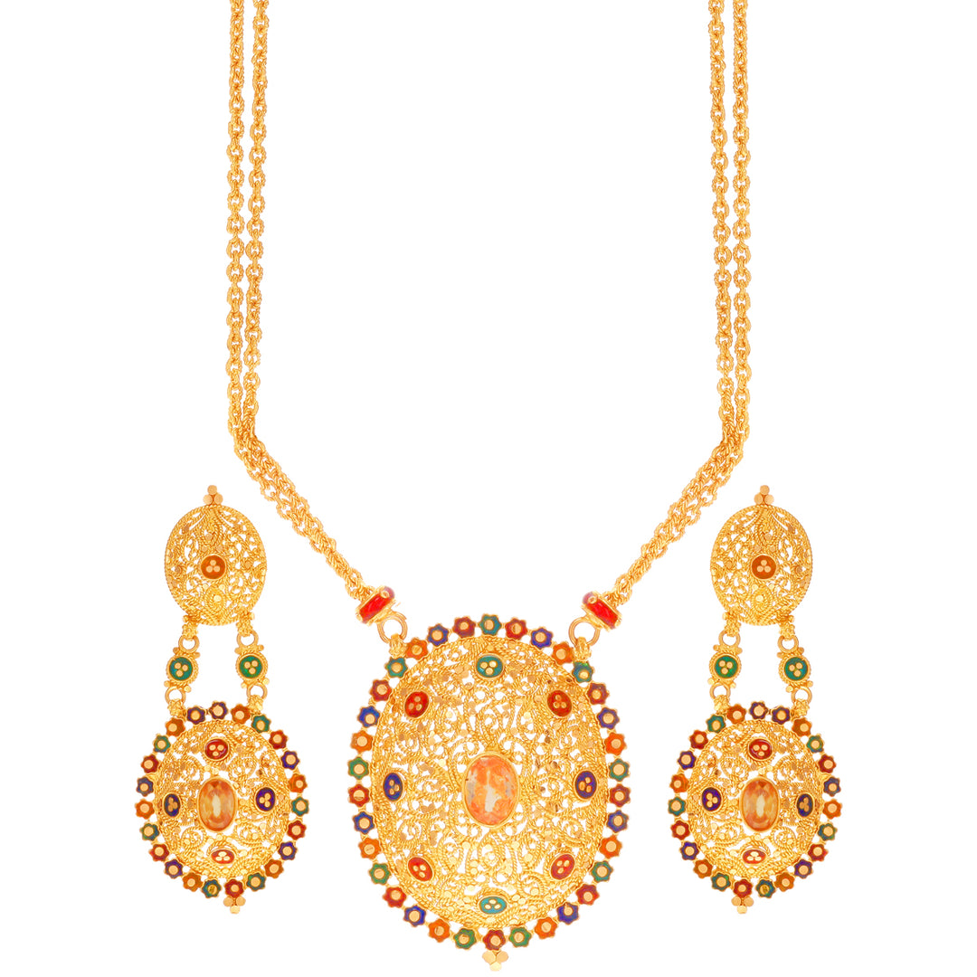 Sophisticated Minakari Necklace Set With Gemstones in 22K Gold