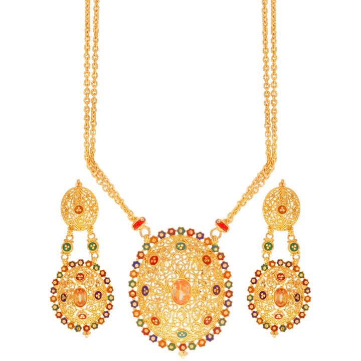 Sophisticated Minakari Necklace Set With Gemstones in 22K Gold