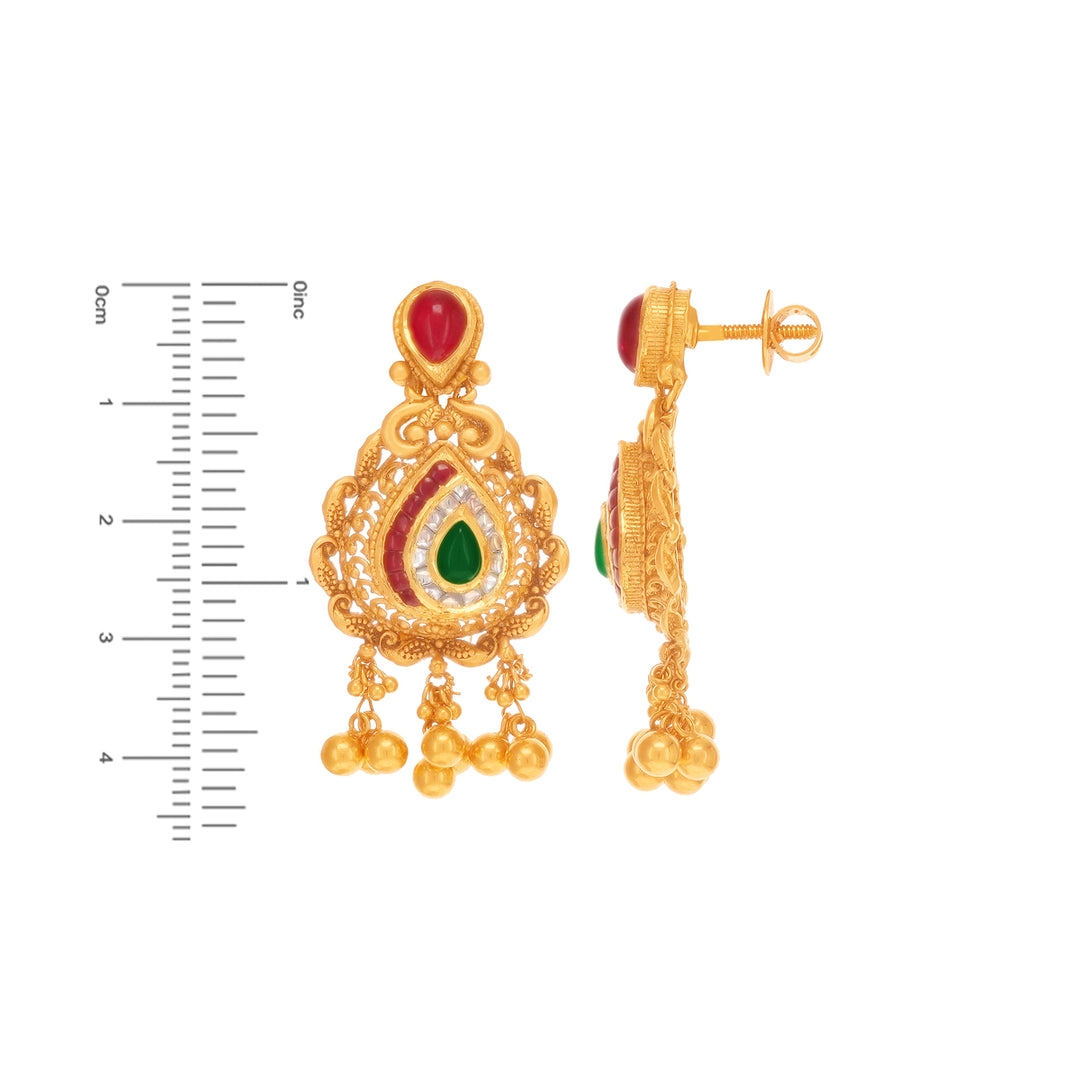 Hand-crafted Antique Necklace Set With Kundan Emerald & Ruby in 22K Gold