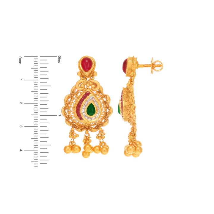 Hand-crafted Antique Necklace Set With Kundan Emerald & Ruby in 22K Gold