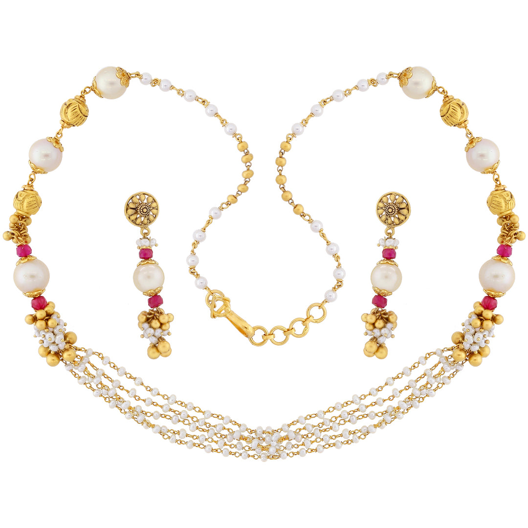 Precious Necklace Set With Gemstones in 22K Gold