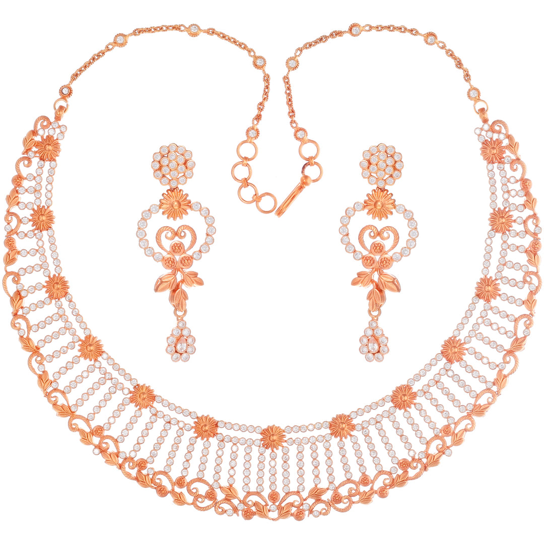 Artisan Antique Necklace Set With White Polki in 22K Rose Gold