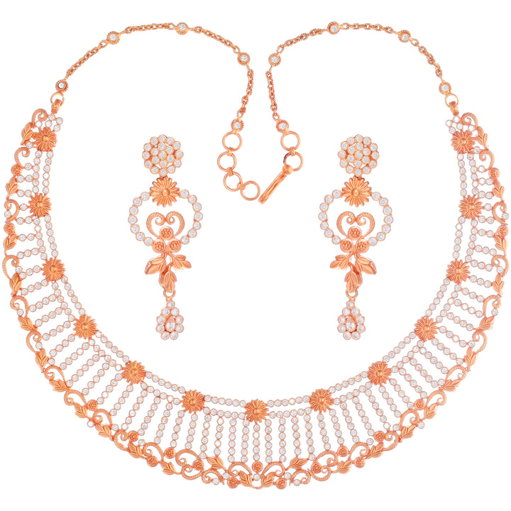 Artisan Antique Necklace Set With White Polki in 22K Rose Gold