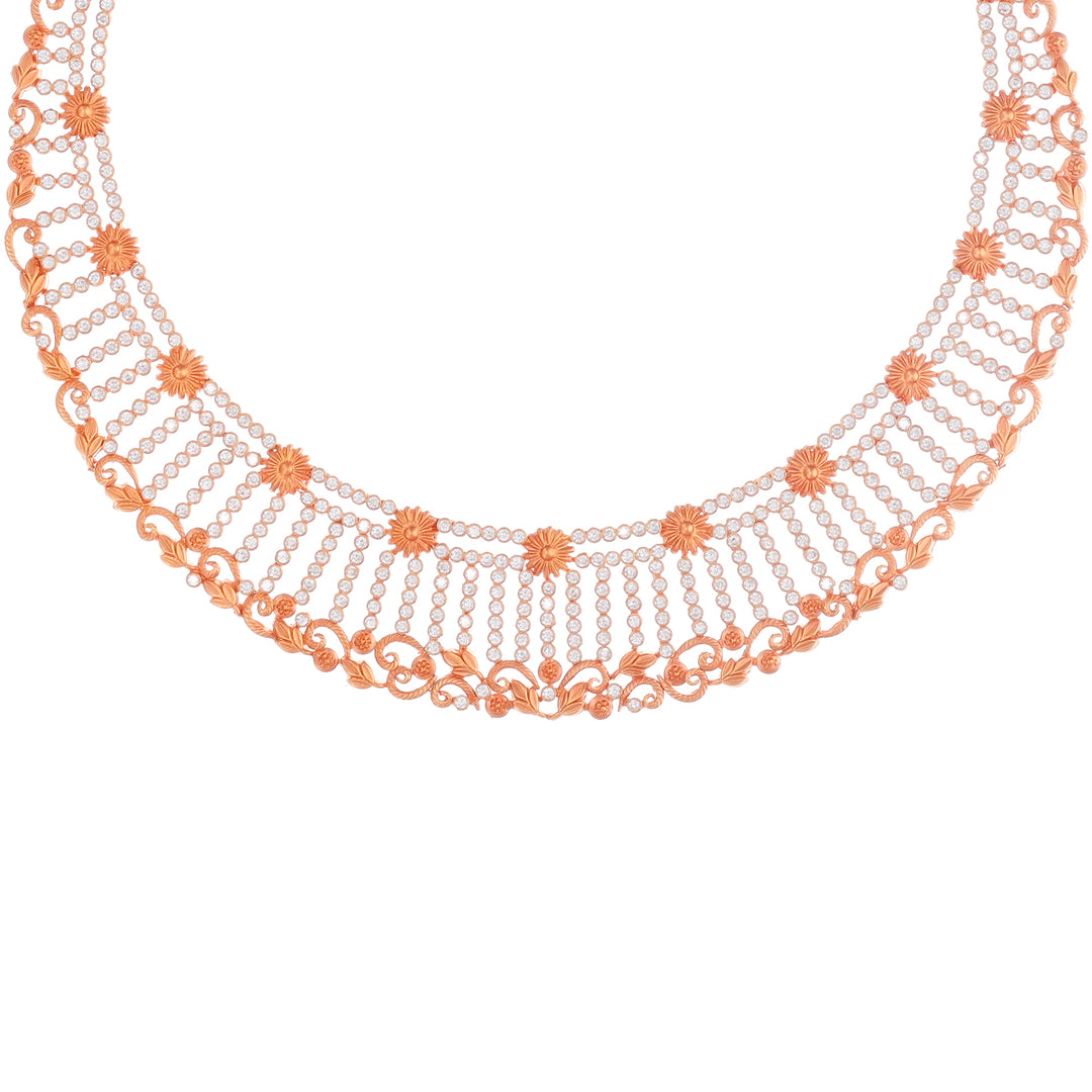 Artisan Antique Necklace Set With White Polki in 22K Rose Gold