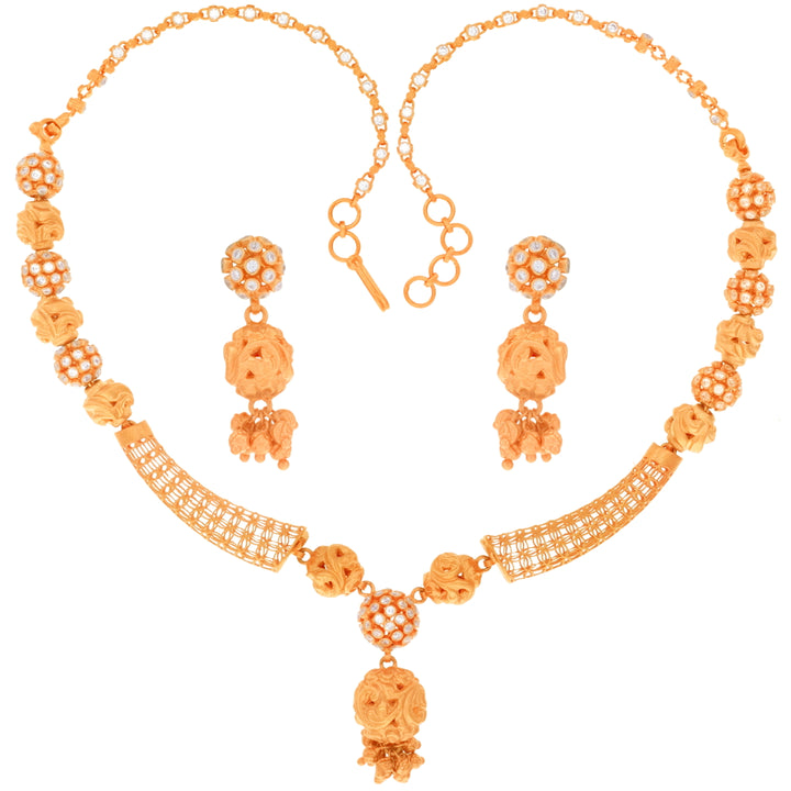 Precious Antique Necklace Set With White Polki in 22K Rose Gold