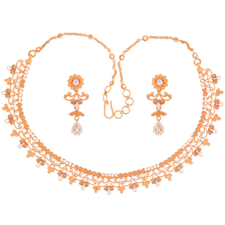 Precious Necklace Set With White Polki in 22K Rose Gold