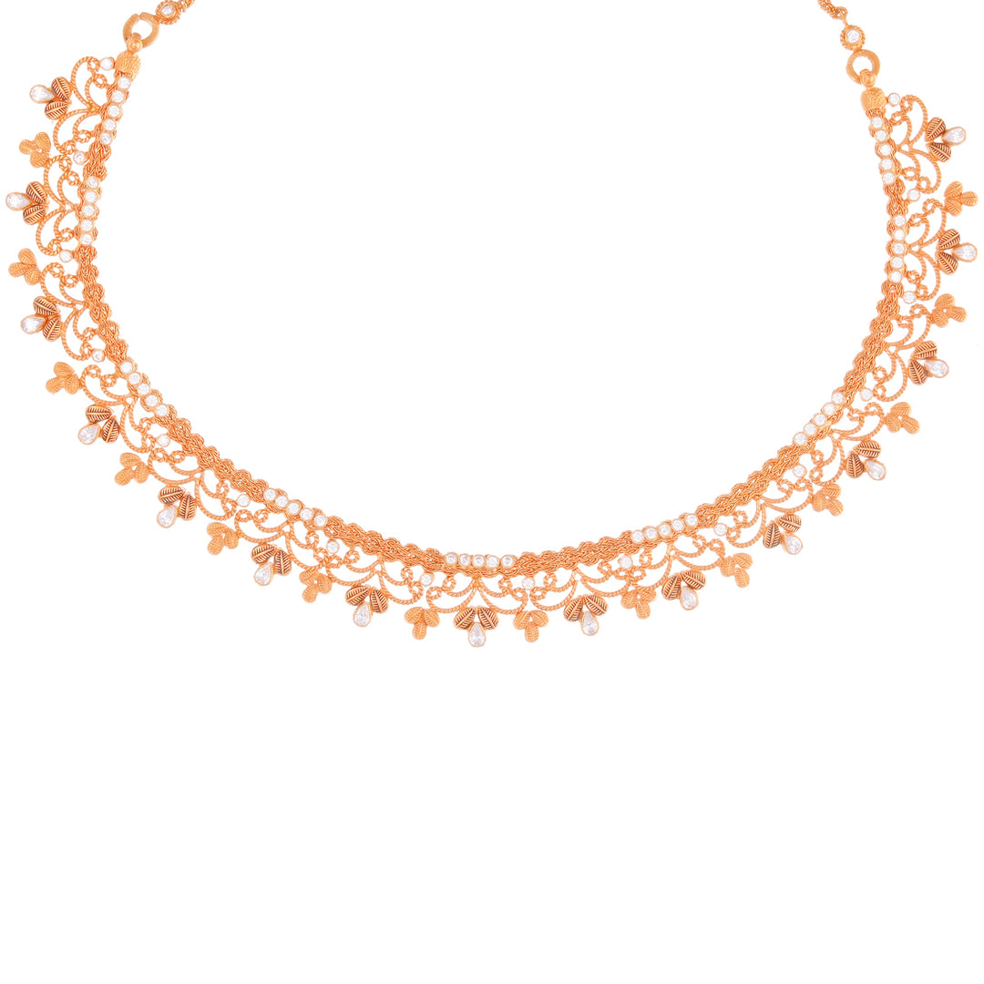 Precious Necklace Set With White Polki in 22K Rose Gold
