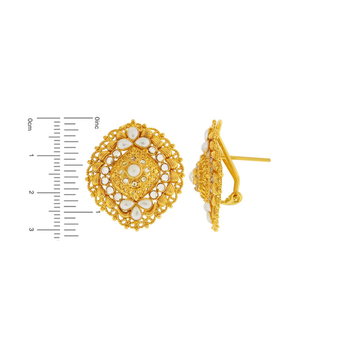 Graceful Antique Pendant Set with CZ & Pearl in 22K Gold