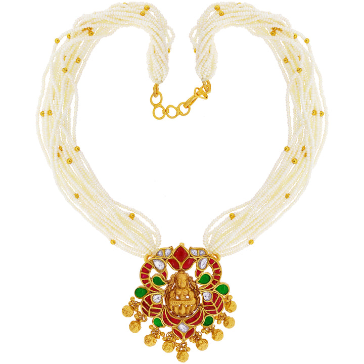Elegant Antique Laxmi Necklace with Gemstone in 22K Gold