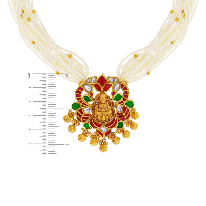 Elegant Antique Laxmi Necklace with Gemstone in 22K Gold