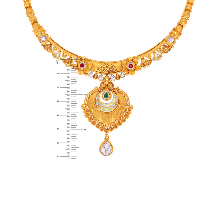 Artistic Minakari Necklace Set With Kundan & Gemstones in 22K Gold