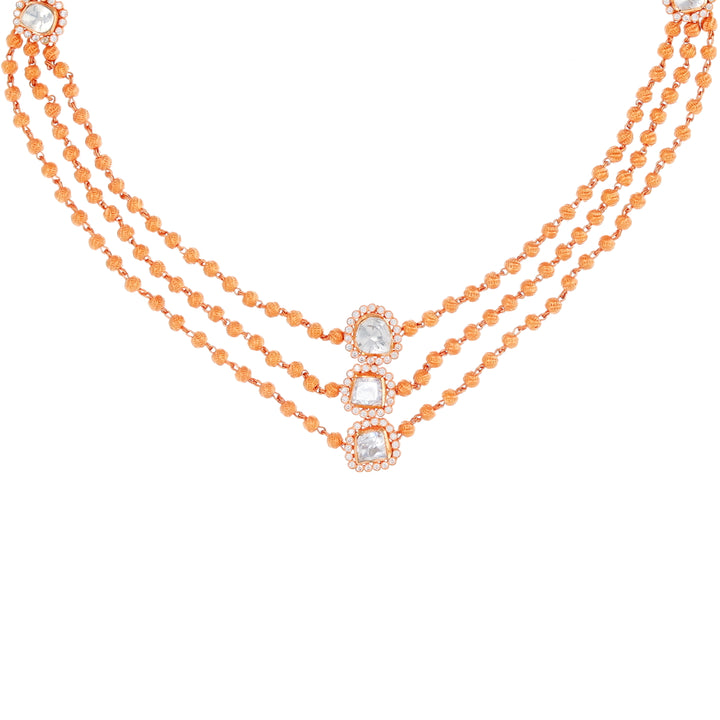 Beautiful Antique Necklace Set with White Polki in 22K Rose Gold