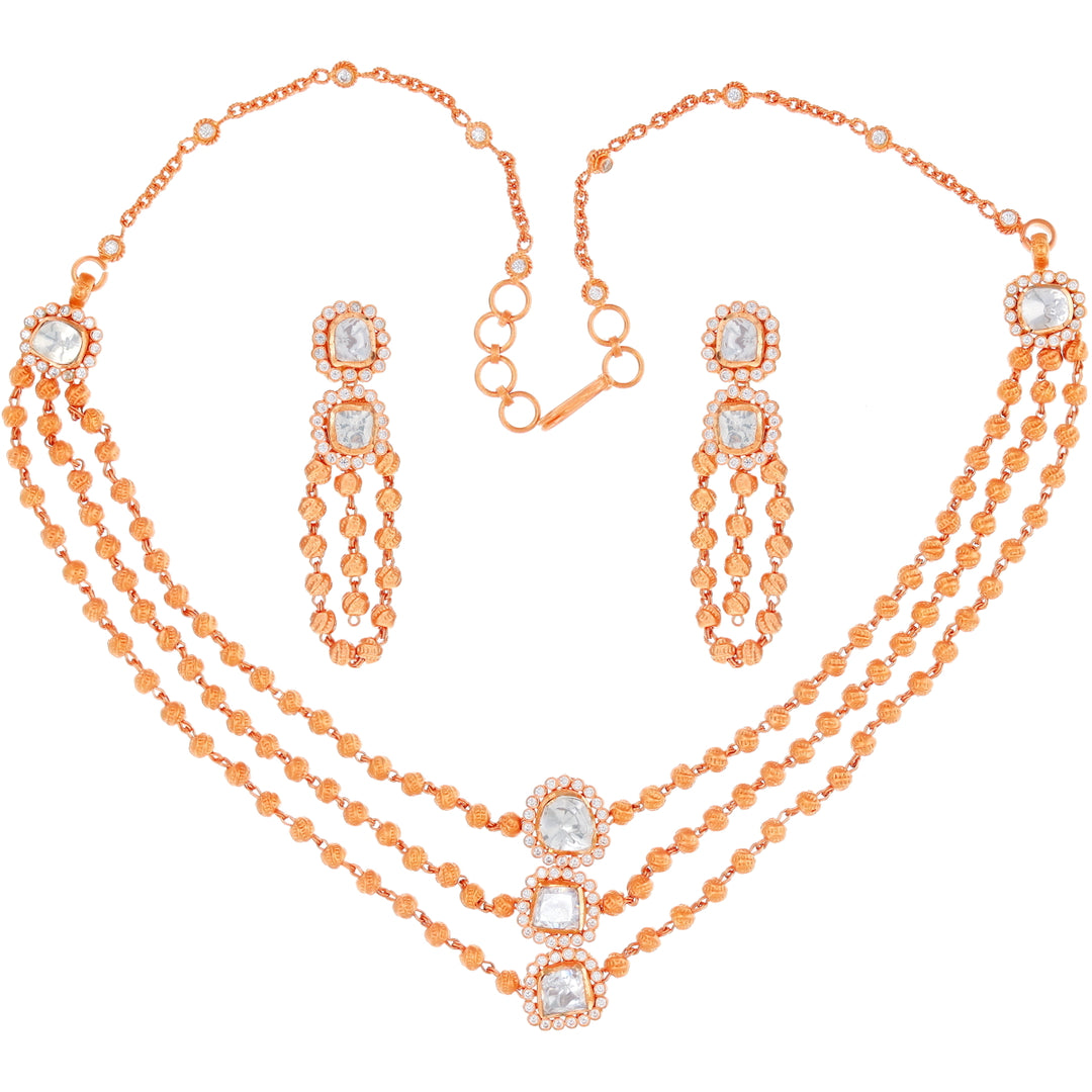 Beautiful Antique Necklace Set with White Polki in 22K Rose Gold