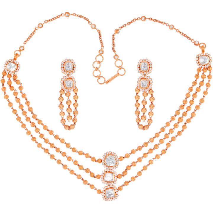 Beautiful Antique Necklace Set with White Polki in 22K Rose Gold