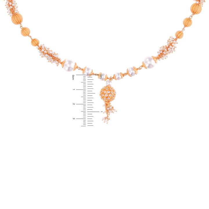 Ornate Antique Necklace Set with White Polki & Pearl in 22K Rose Gold