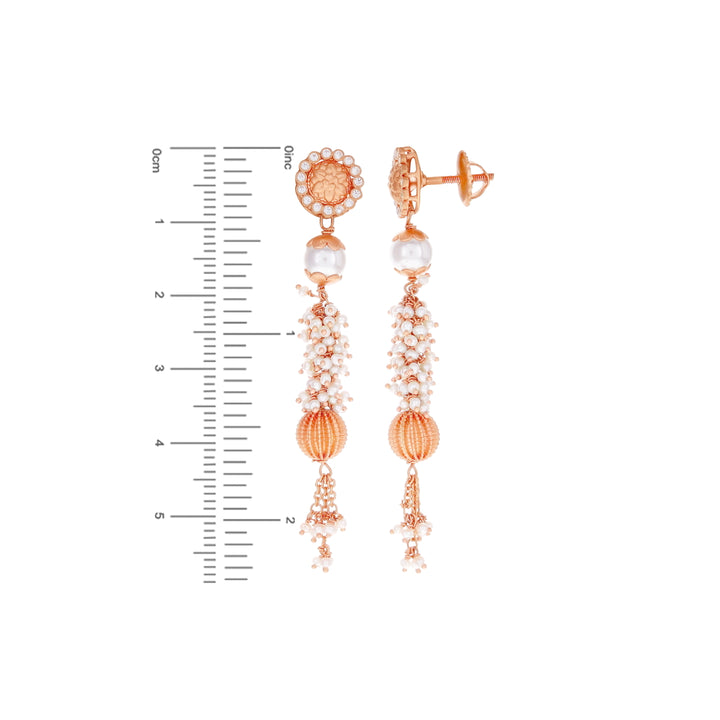 Ornate Antique Necklace Set with White Polki & Pearl in 22K Rose Gold