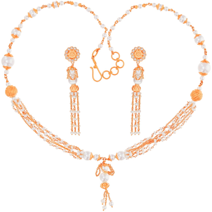 Exquisite Antique Necklace Set with White Polki & Pearl in 22K Rose Gold