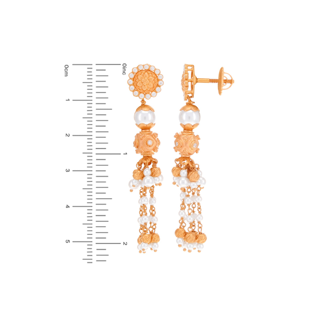 Enchanting Antique Necklace Set With White Polki & Pearl in 22K Rose Gold