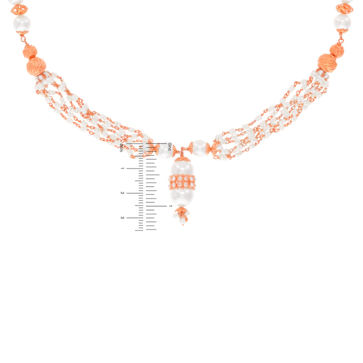 Gorgeous Necklace Set With White Polki & Pearl in 22K Rose Gold