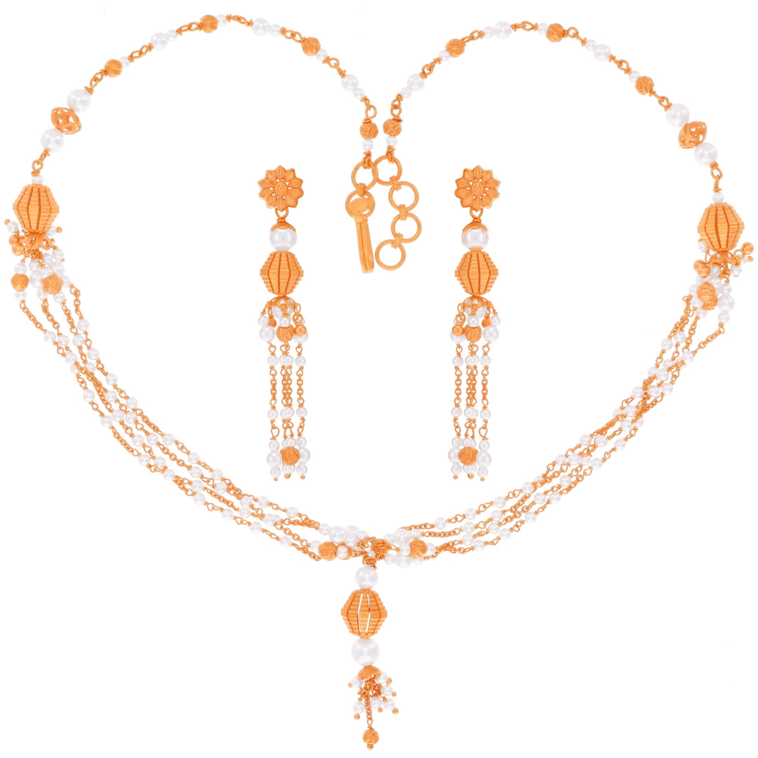Ravishing Antique Necklace Set With White Polki & Pearl in 22K Rose Gold