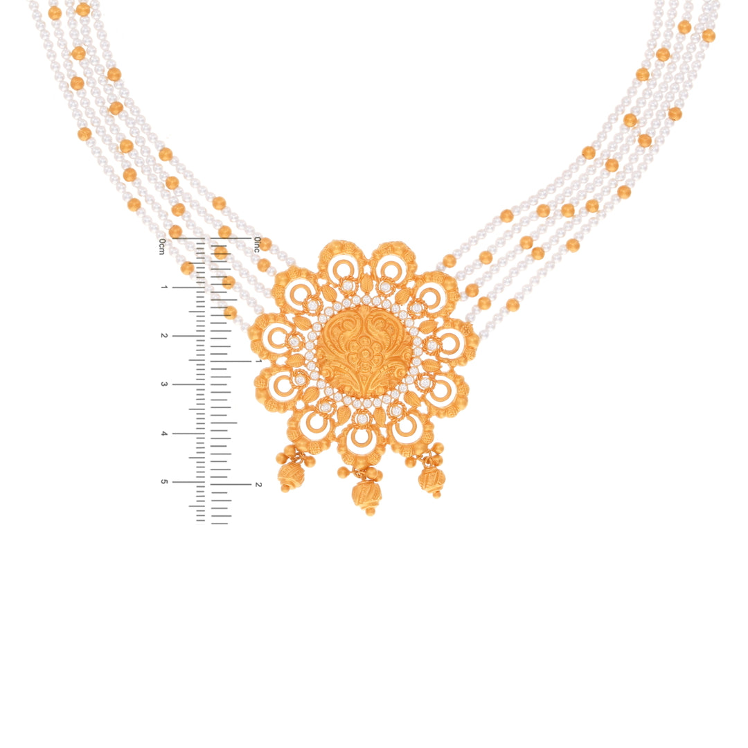 Delightful Antique Necklace Set With White Polki & Pearl in 22K Rose Gold