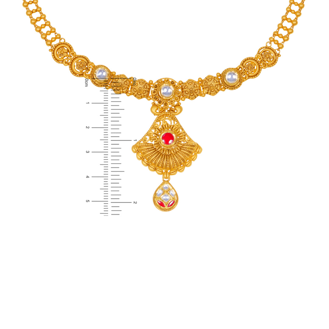 Graceful Antique Necklace Set With Kundan & Gemstones in 22K Gold