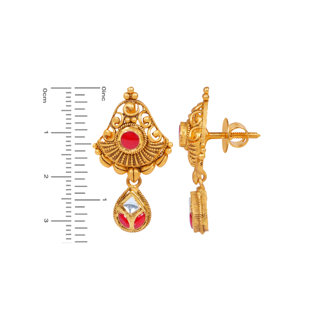 Graceful Antique Necklace Set With Kundan & Gemstones in 22K Gold