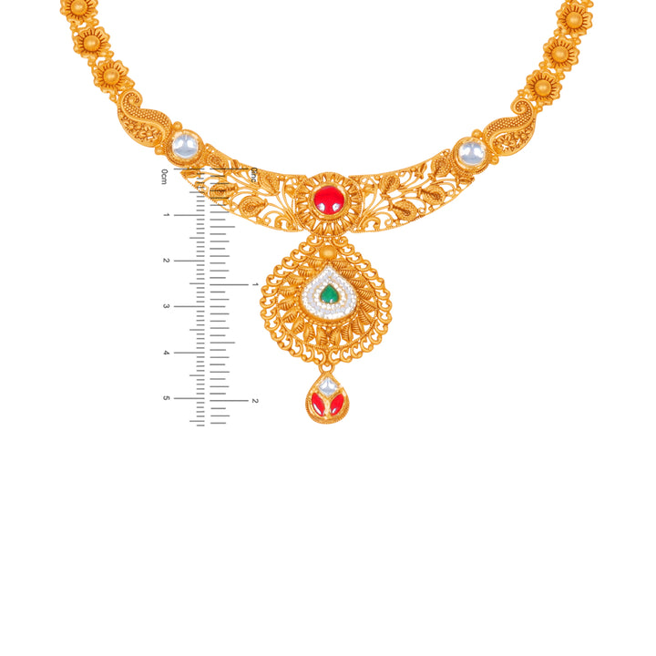 Exquisite Antique Necklace Set With Kundan & Gemstones in 22K Gold