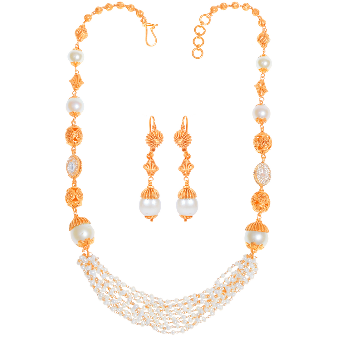 Hand-crafted Antique Necklace Set With Kundan & Pearl in 22K Gold
