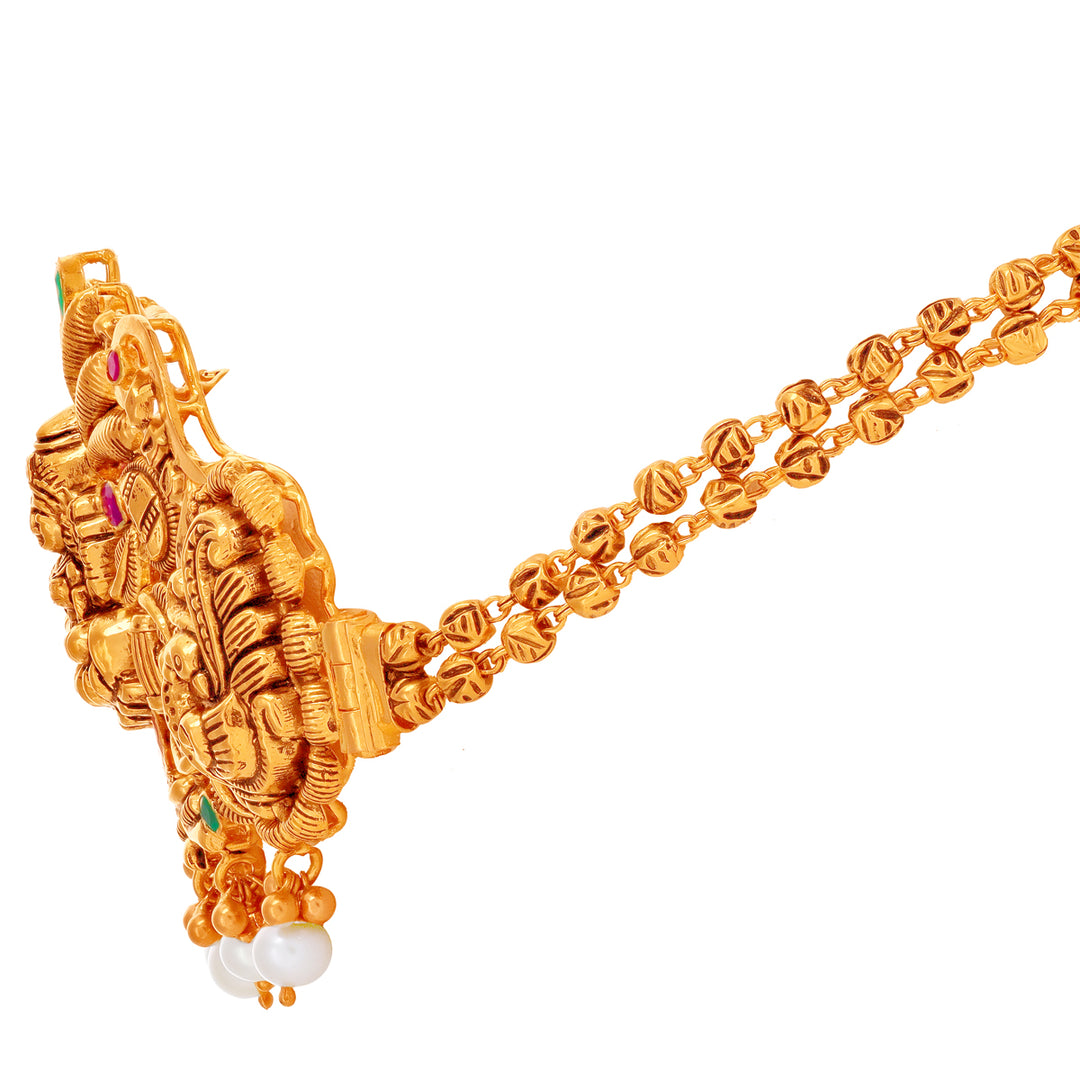 Antique Laxmi Choker Set With Ruby Emerald & Pearl in 22K Gold