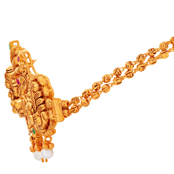 Antique Laxmi Choker Set With Ruby Emerald & Pearl in 22K Gold