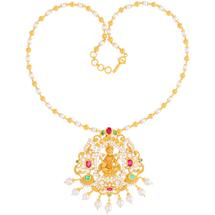 Classic Laxmi Antique Pendant With Gemstones in 22K Gold