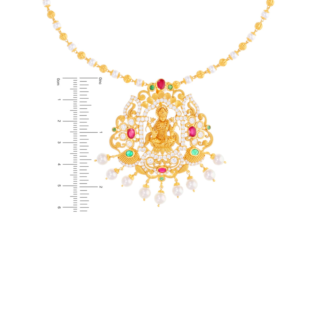 Classic Laxmi Antique Pendant With Gemstones in 22K Gold