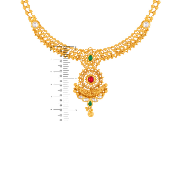 Classic Antique Necklace Set With Kundan & Gemstones in 22K Gold