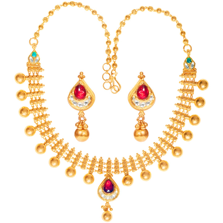 Beautiful Antique Necklace Set With Kundan & Gemstones in 22K Gold