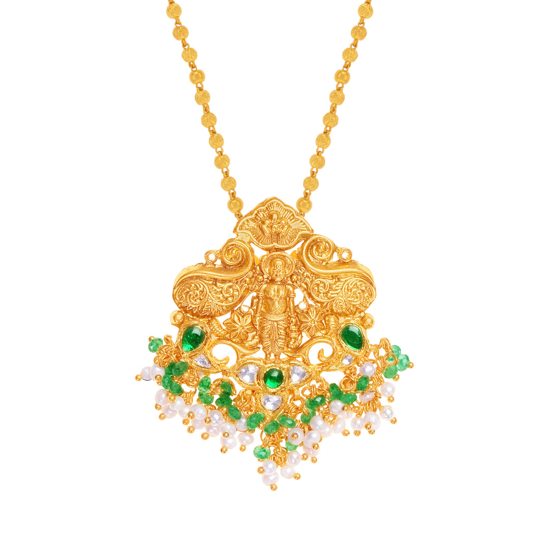Precious Antique Temple Necklace With Kundan & Gemstones in 22K Gold
