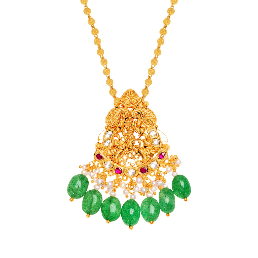 Enchanting Antique Temple Necklace With Kundan & Gemstones in 22K Gold
