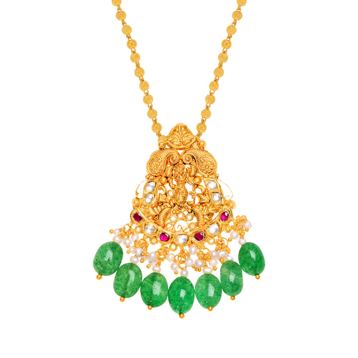 Enchanting Antique Temple Necklace With Kundan & Gemstones in 22K Gold