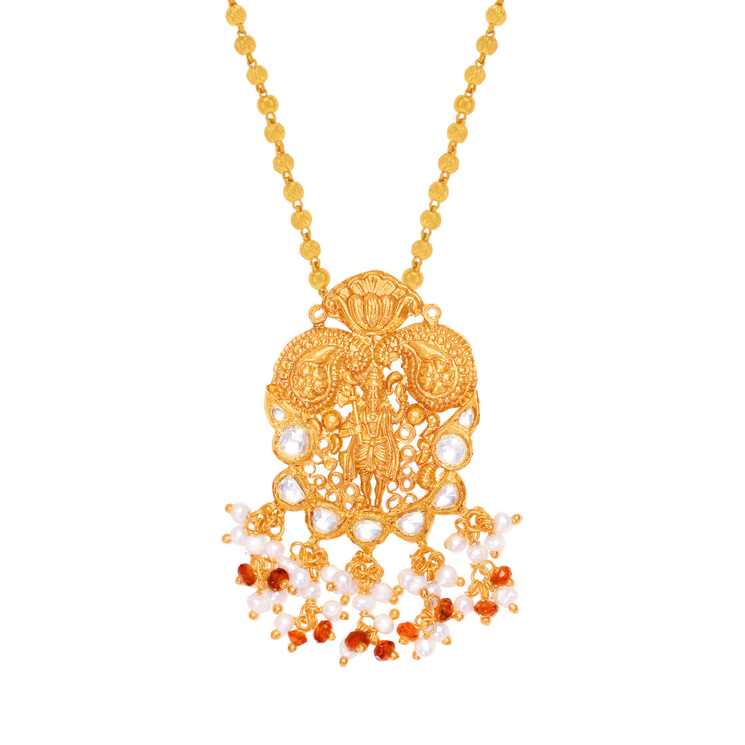Endearing Antique Temple Necklace With Kundan & Gemstones in 22K Gold
