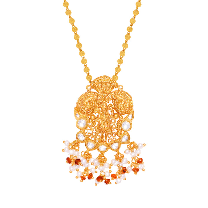 Endearing Antique Temple Necklace With Kundan & Gemstones in 22K Gold