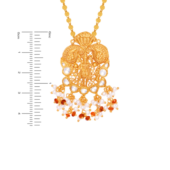 Endearing Antique Temple Necklace With Kundan & Gemstones in 22K Gold