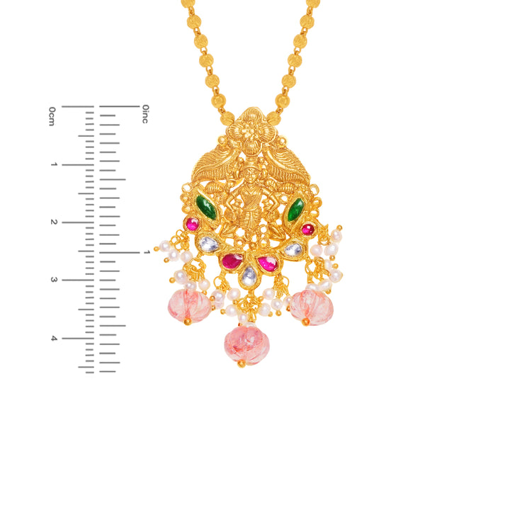 Delightful Antique Temple Necklace With Kundan & Gemstones in 22K Gold