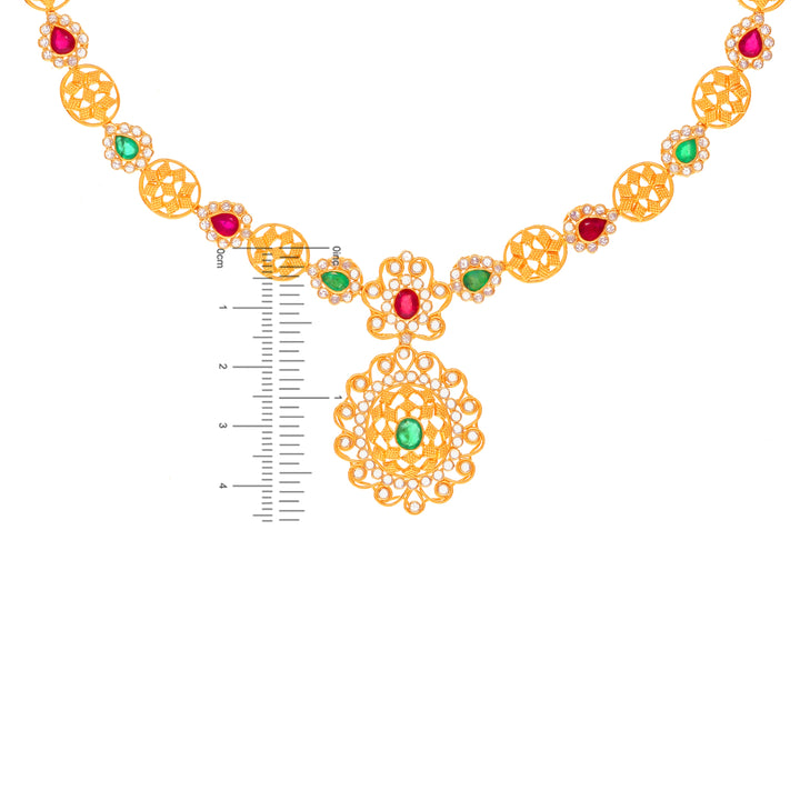 Artistic Antique Necklace Set With Ruby & Emerald in 22K Gold