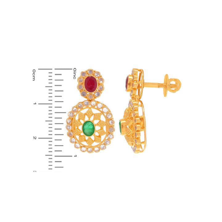 Artistic Antique Necklace Set With Ruby & Emerald in 22K Gold