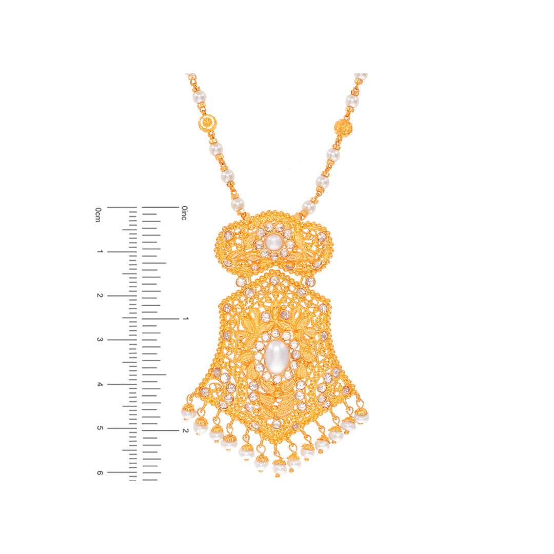 Enchanting Antique Pendant Set With Pearl & CZ In 22K Gold