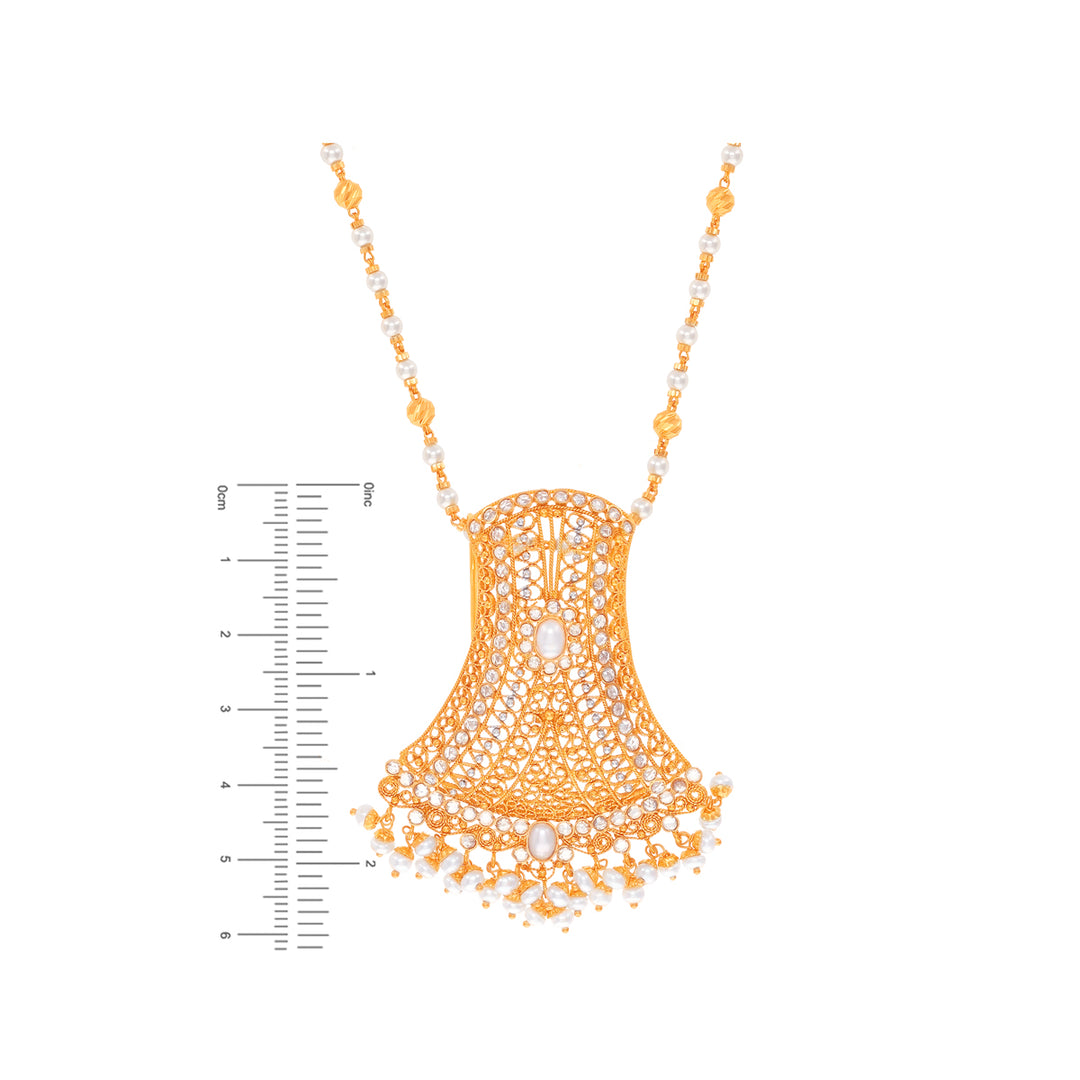Ravishing Antique Pendant Set With Pearl & CZ In 22K Gold