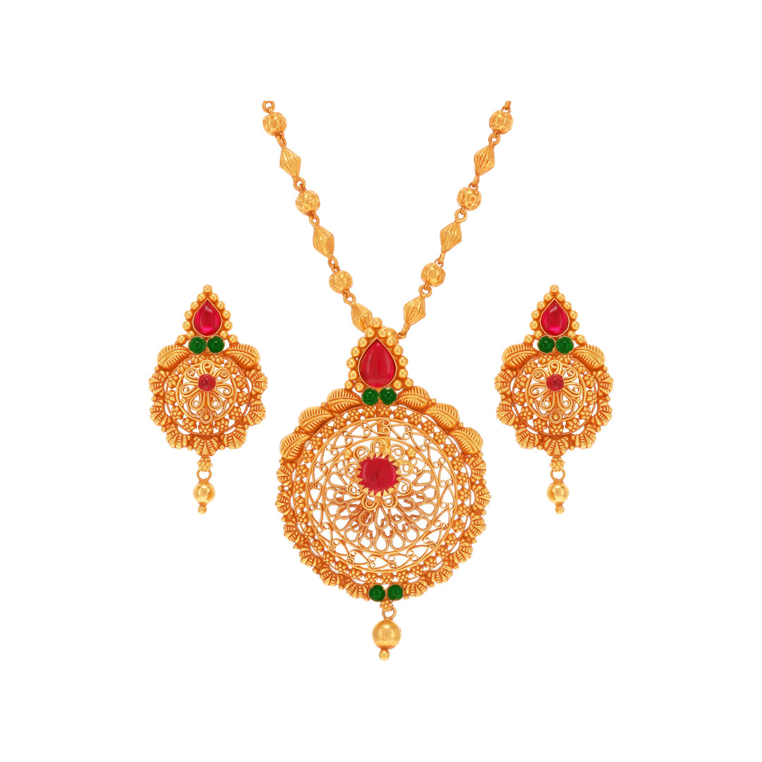 Beautiful Antique Pendant Set With Gemstones in 22K Gold