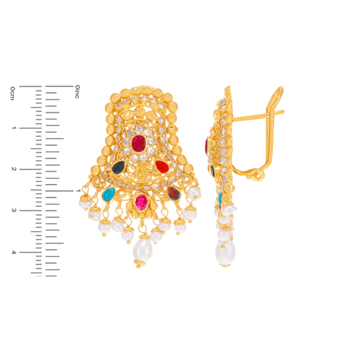 Gorgeous Antique Necklace Set With Navratan in 22K Gold