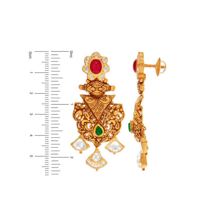 Detailed Antique Necklace Set With Kundan & Gemstones in 22K Gold